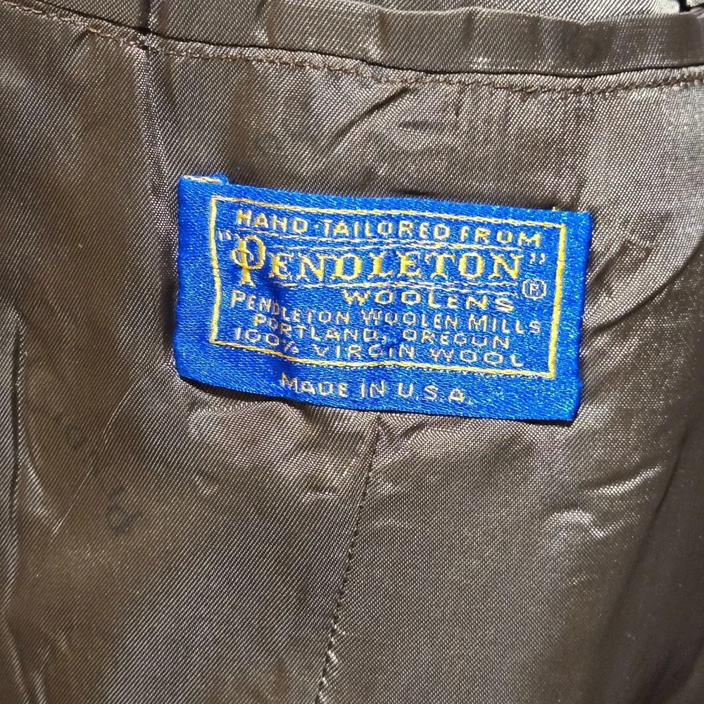 Vintage Pendleton Blazer Brown Wool Tweed Elbow Patches Virgin Wool USA Sz 44R